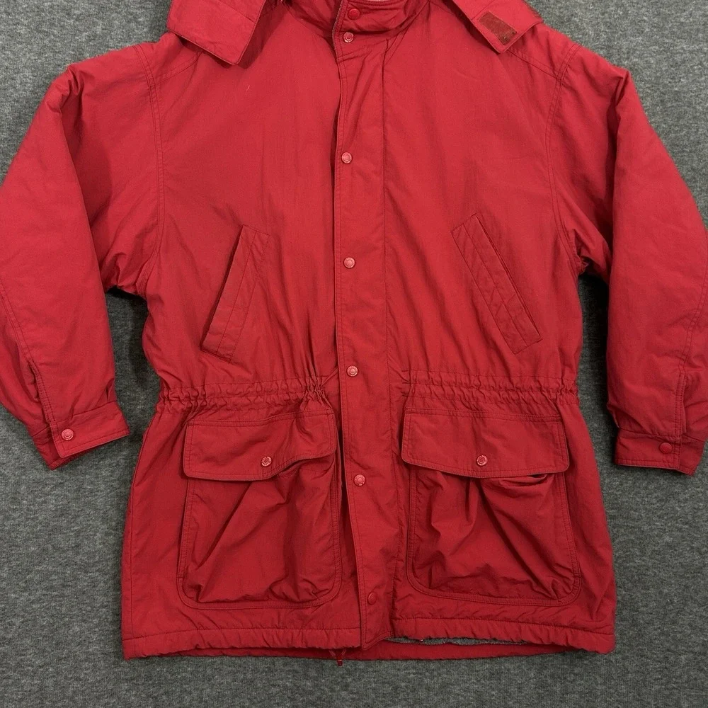 VTG Eddie Bauer‎ Jacket Mens Medium Red Fleece Lined Gorpcore Pocket Hooded 90s